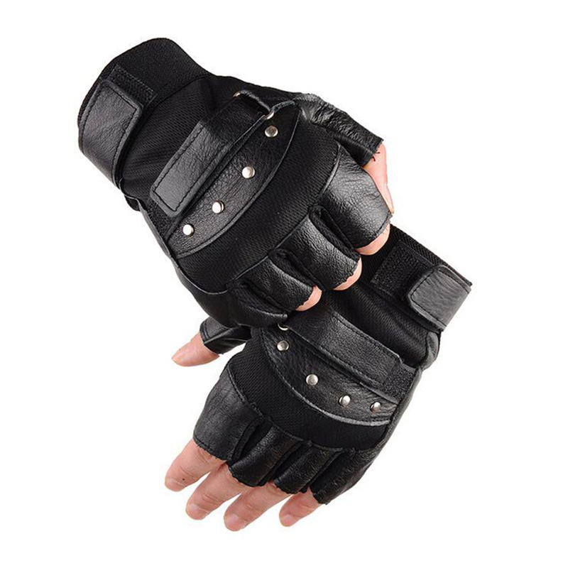 Leather Driving Glove - Men's Half Finger Leather Fitness Gloves